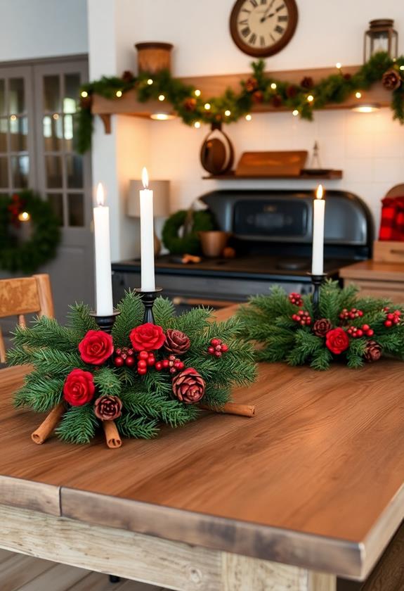evergreen wreath on kitchen door
