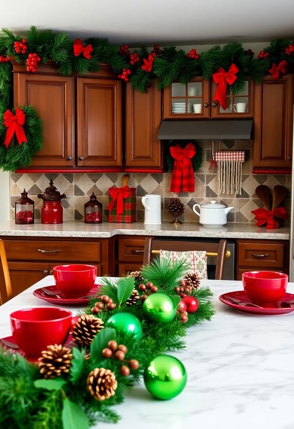 red and green holiday kitchen accents