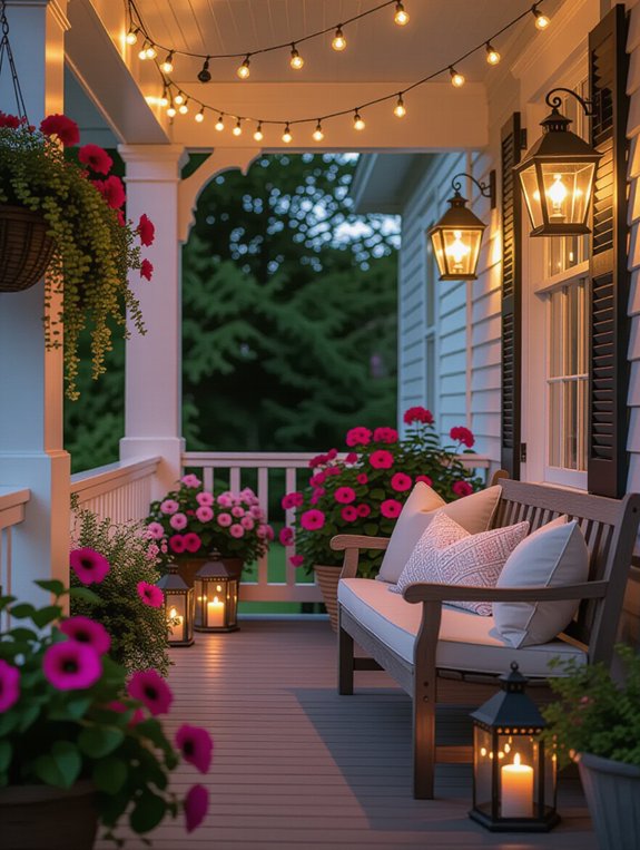 warm porch lighting with lanterns