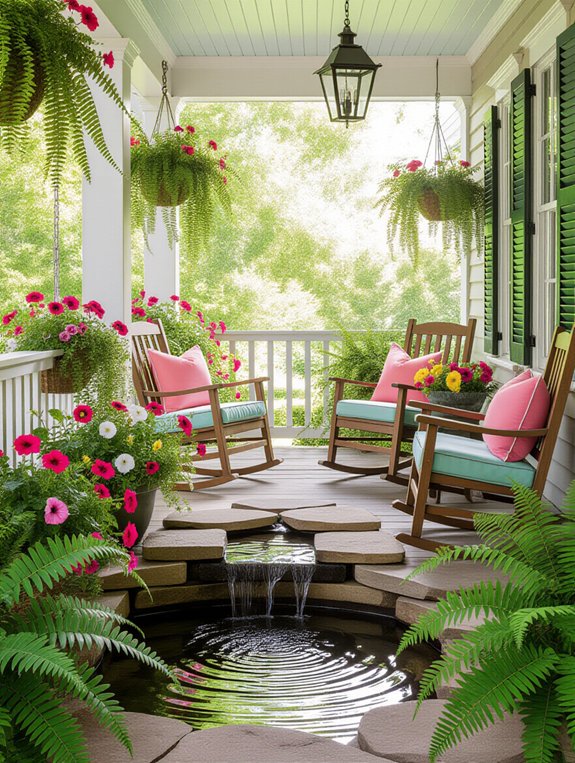 small water fountain on porch