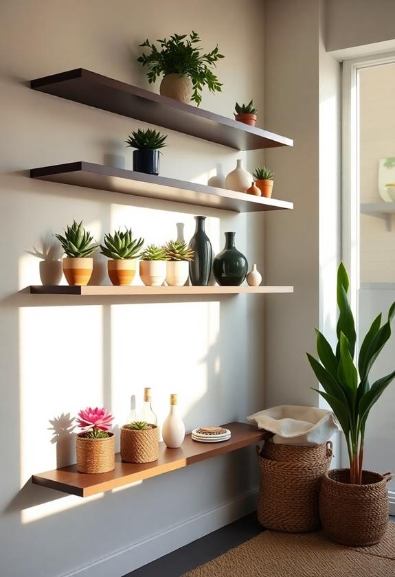 floating shelves in entryway