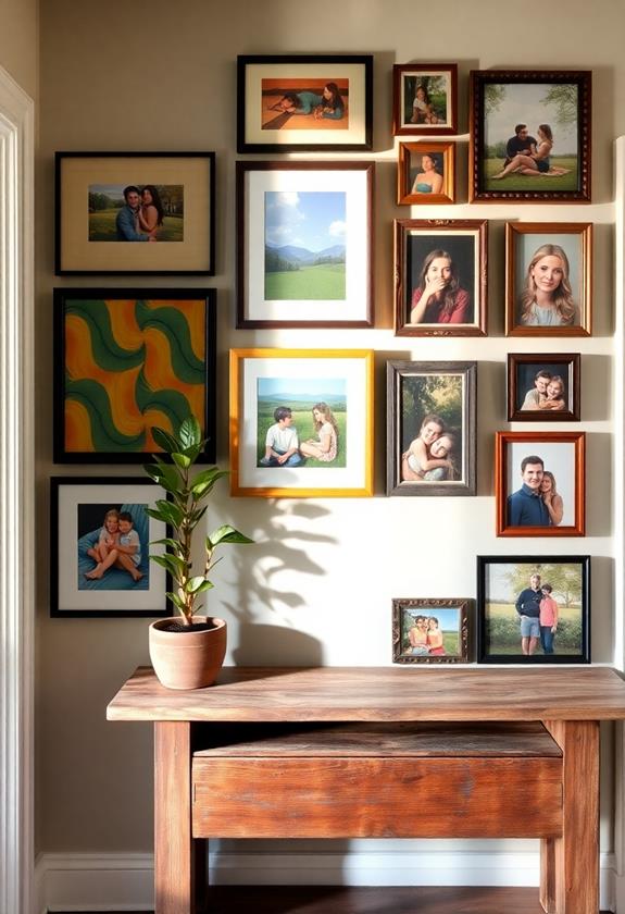 art and photo display in entryway