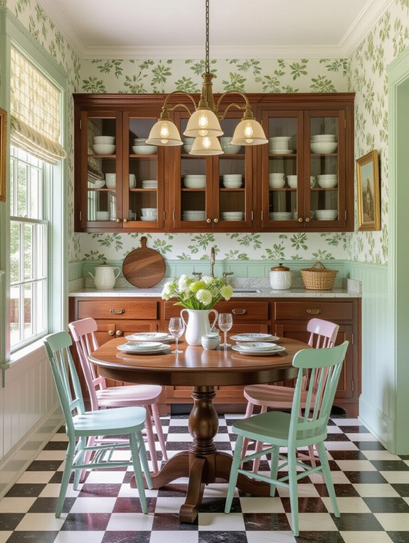 vintage kitchen with retro colors and antique furniture