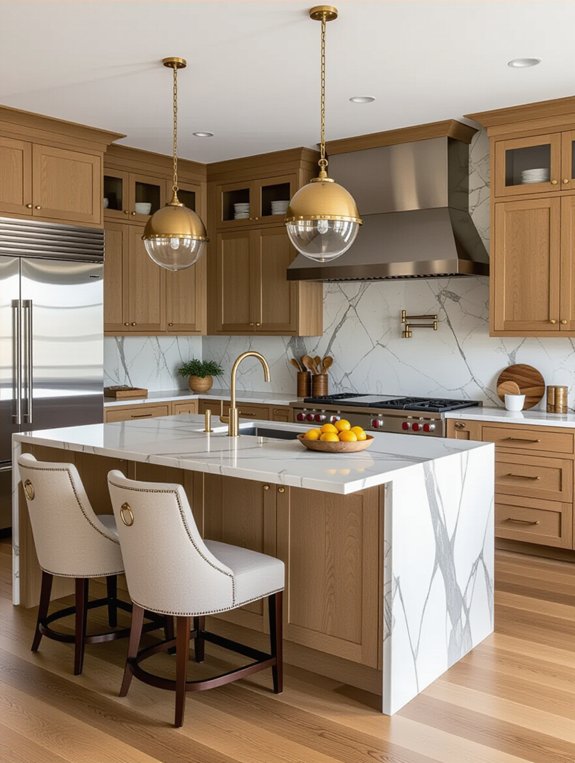 luxurious kitchen with high-end materials and lighting