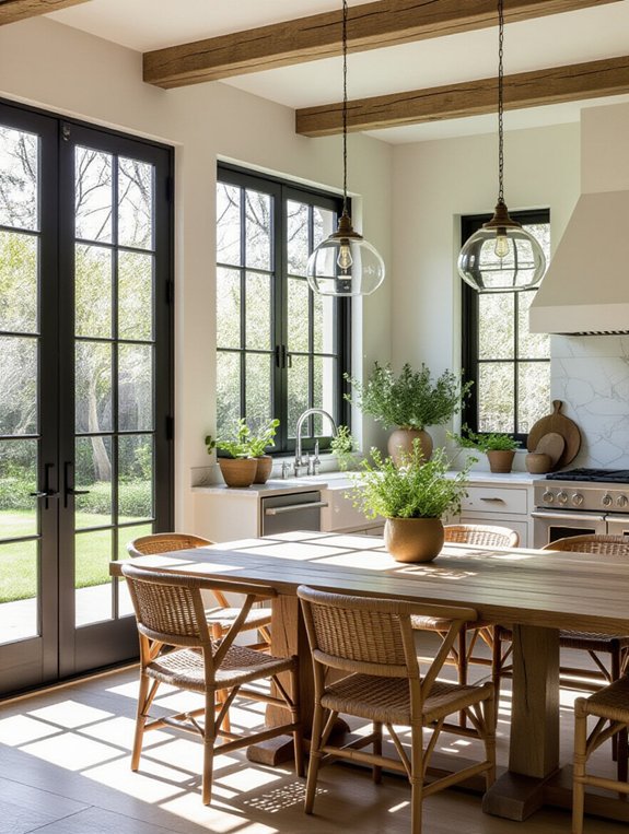 kitchen with natural materials and greenery
