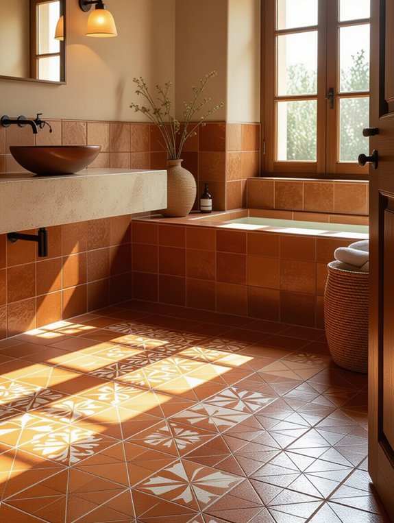 rustic terracotta bathroom flooring