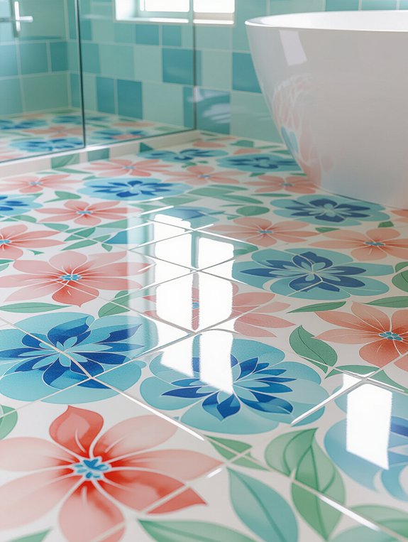watercolor print bathroom tiles