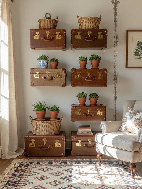 vintage suitcase shelf decor