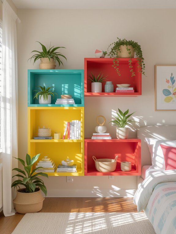 vibrant colorful shelf ideas