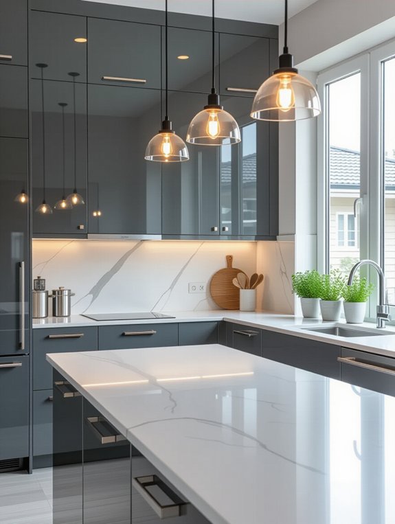 glossy grey cabinet elegance