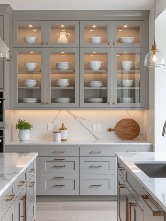 elegant grey glass cabinets