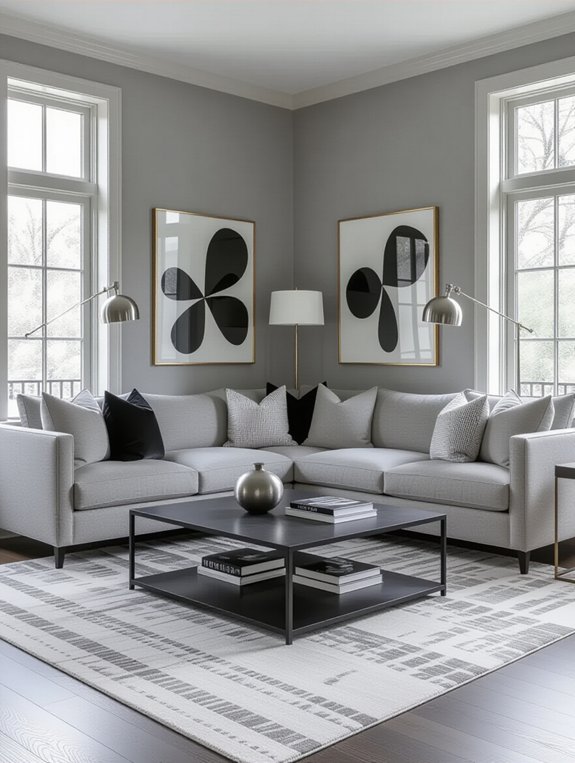 grey sofa monochromatic decor