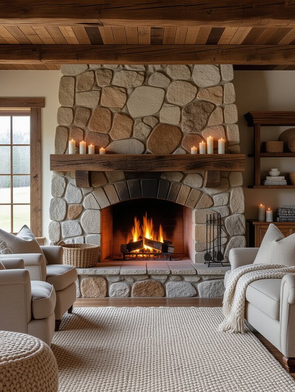 rustic stone fireplace warmth
