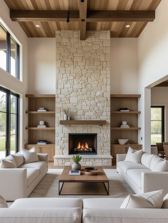 modern open layout fireplace