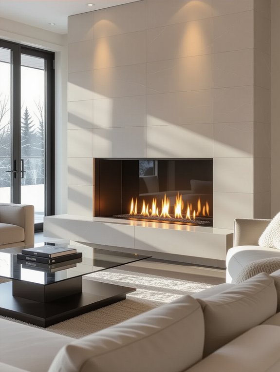 modern glass-front fireplace