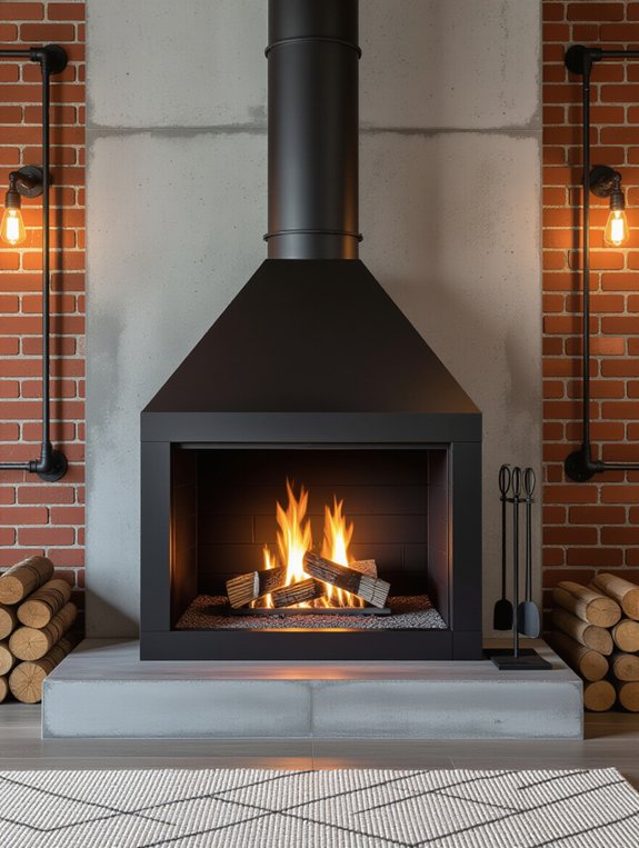 industrial style fireplace