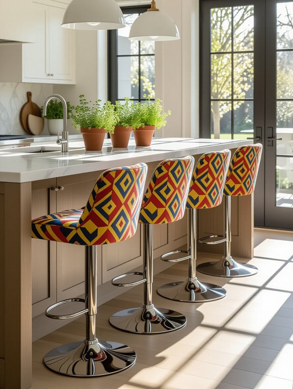 vibrant patterned bar stools