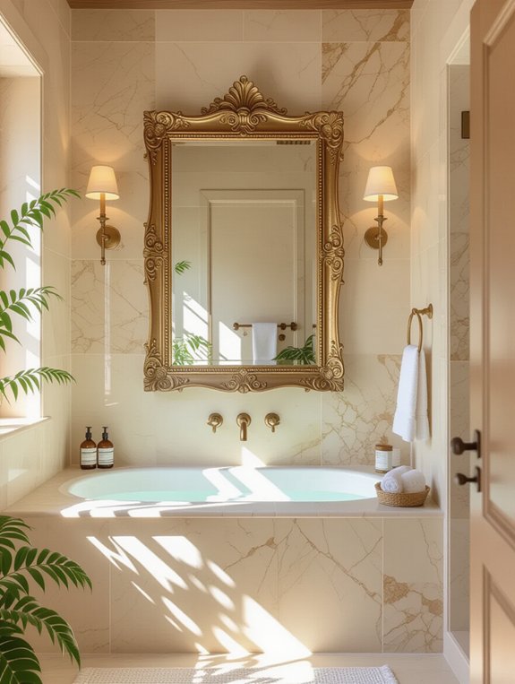 ornate framed bathroom mirror