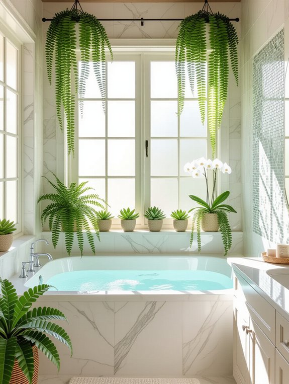 lush indoor plants in bathroom