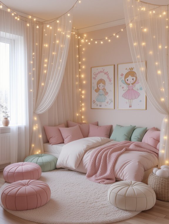 fairy lights and cozy textiles