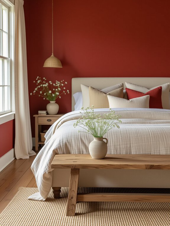 rustic red beige bedroom decor