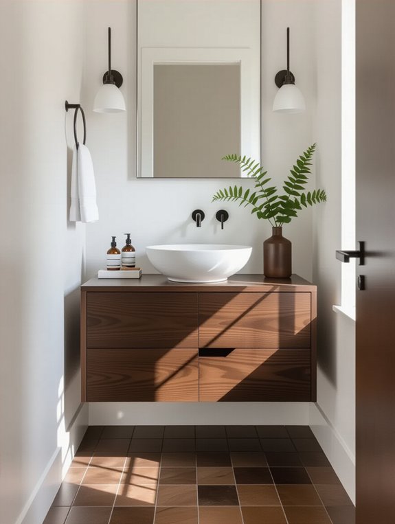 minimalist brown and white bathroom