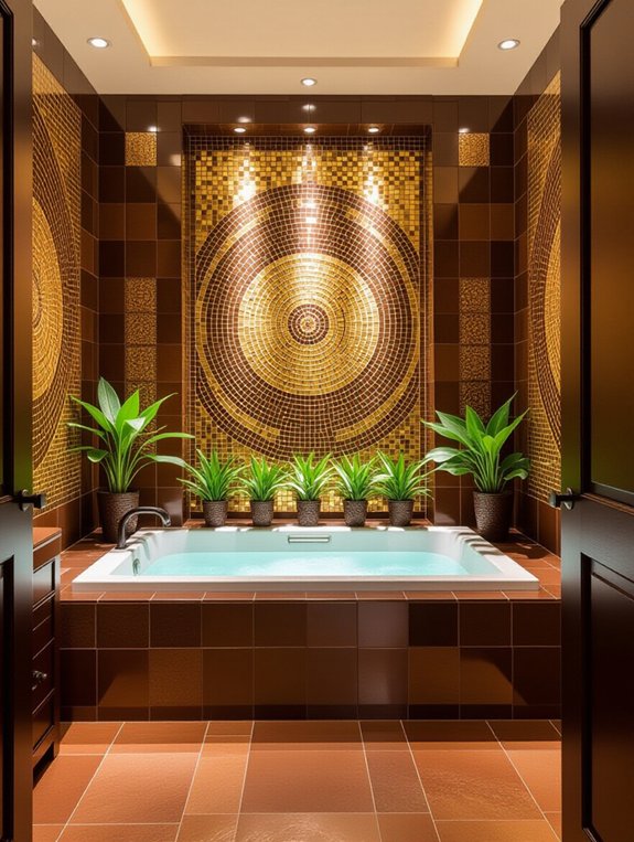 intricate brown mosaic accents
