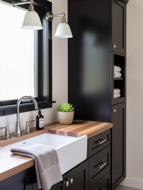 dark cabinets with wood countertops