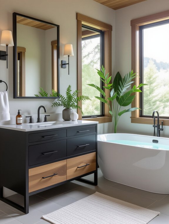 custom black and wood vanity