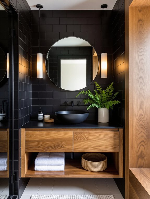 small bathroom black and wood