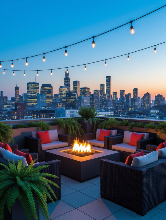 rooftop fire pit gathering