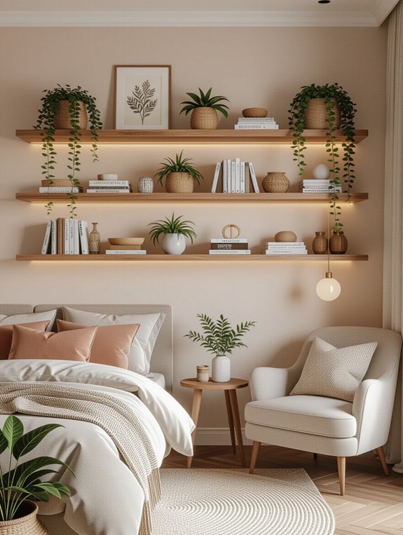 floating shelves for bedroom organization