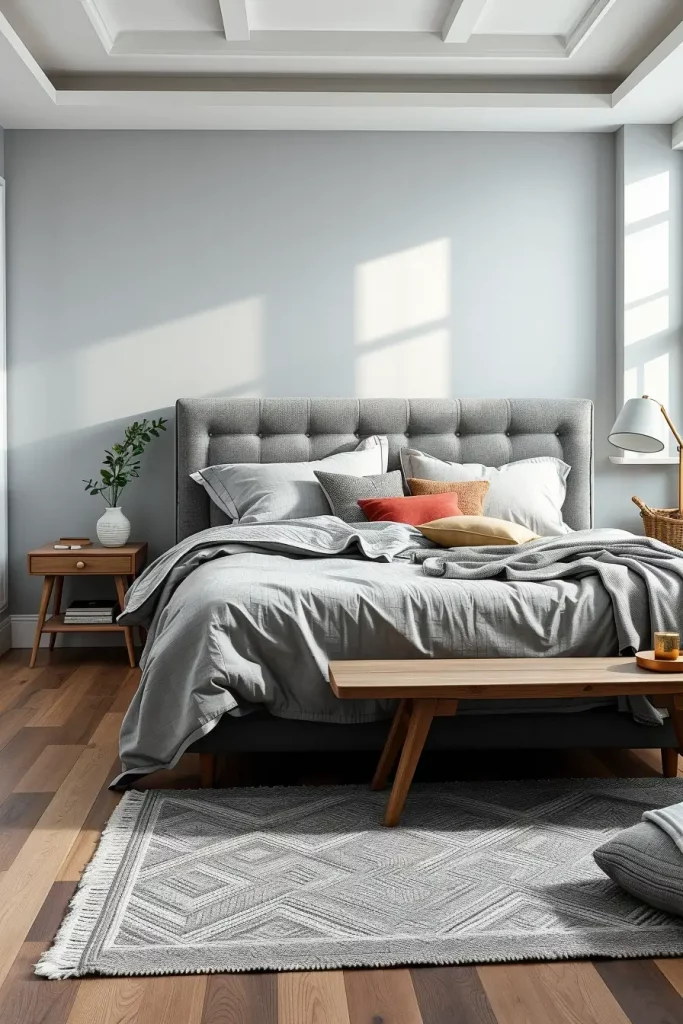 Layered Gray Bedroom with Mixed Textures