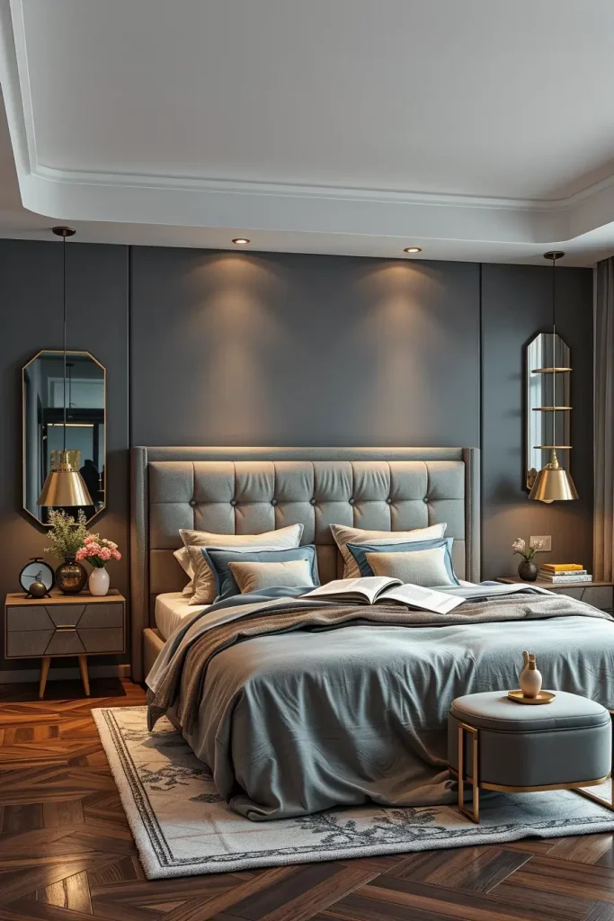 Gray Bedroom with Statement Headboard