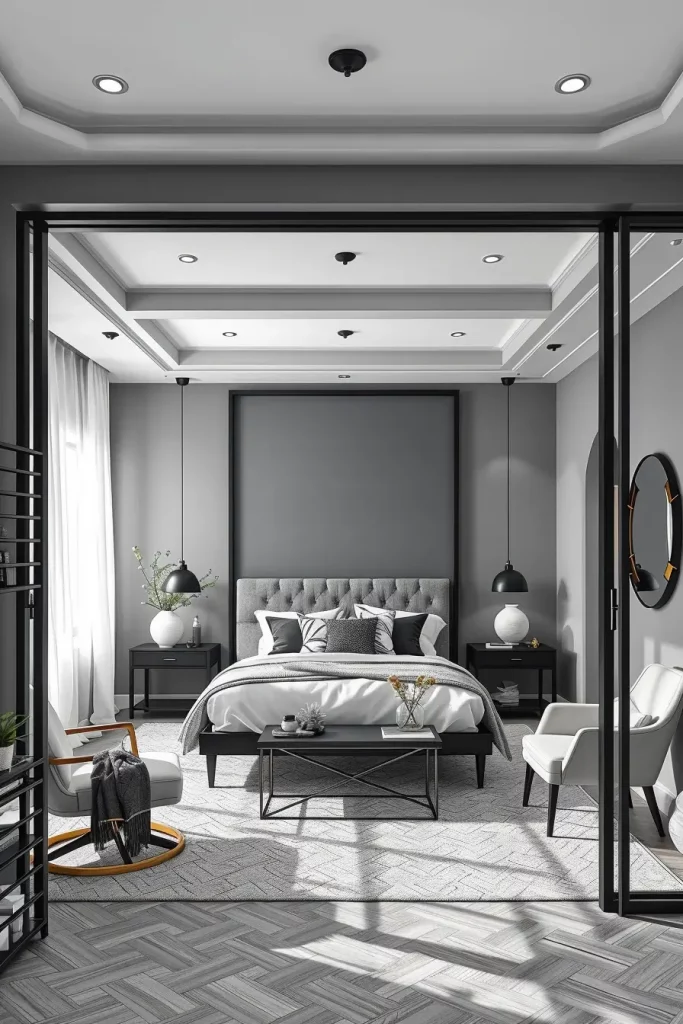 Gray Bedroom with Black and White Accents