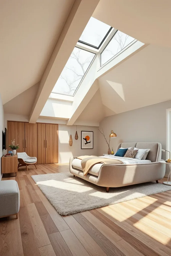 Cozy Attic Bedroom with Streamlined Furniture