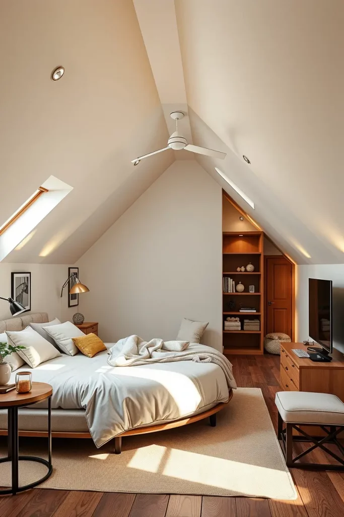 Minimalist Attic Bedroom with Neutral Colors