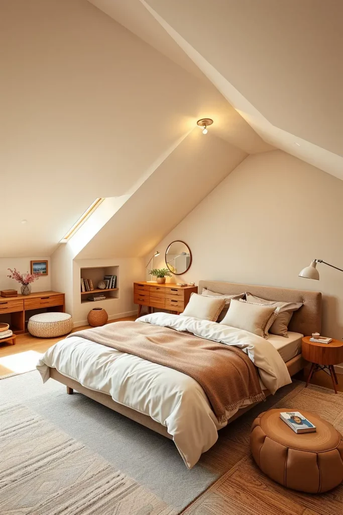 Neutral Palette Attic Bedroom with Built-in Storage