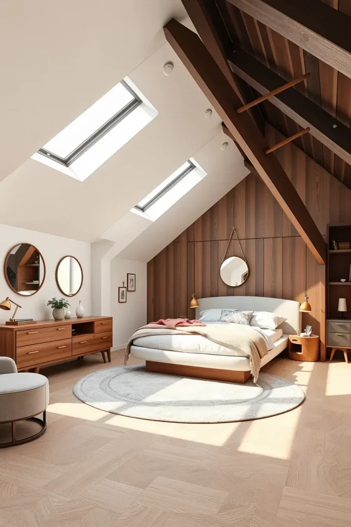 Curved Bed Frame in Attic Bedroom