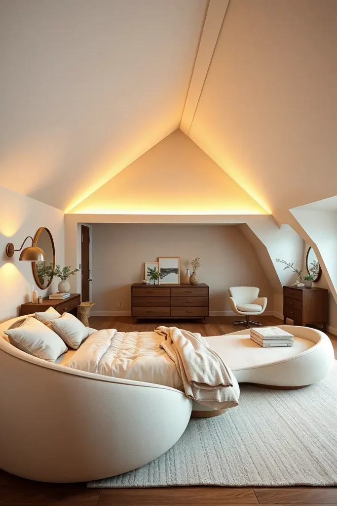 Curved Furniture in Attic Bedroom
