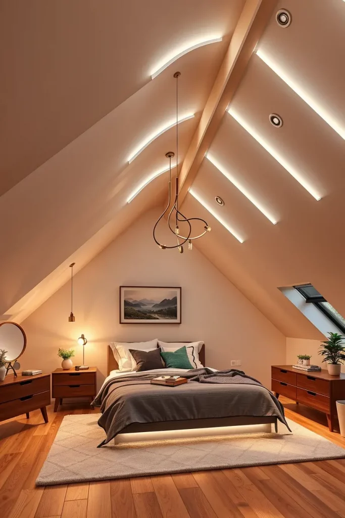 Layered Lighting in Attic Bedroom