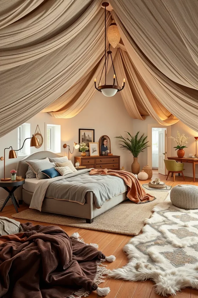 Textured Fabrics in Attic Bedroom