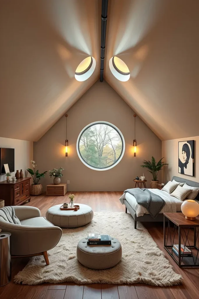 Oval Window in Attic Bedroom