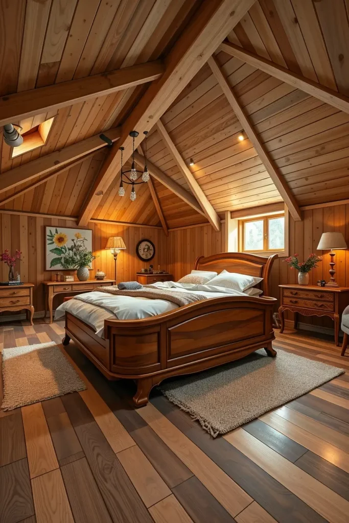 Warm Wood Finishes in Attic Bedroom
