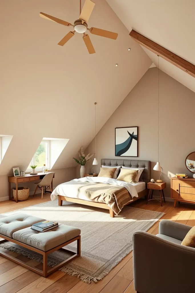 Neutral Color Scheme in Attic Bedroom