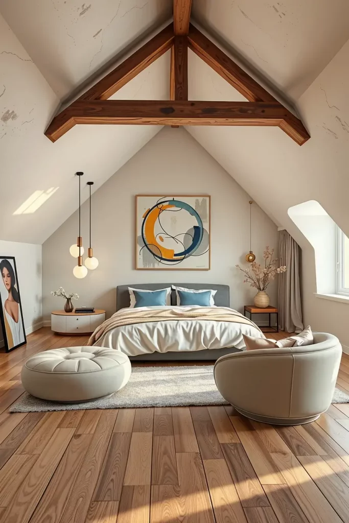 Artistic Wall Decor in Attic Bedroom