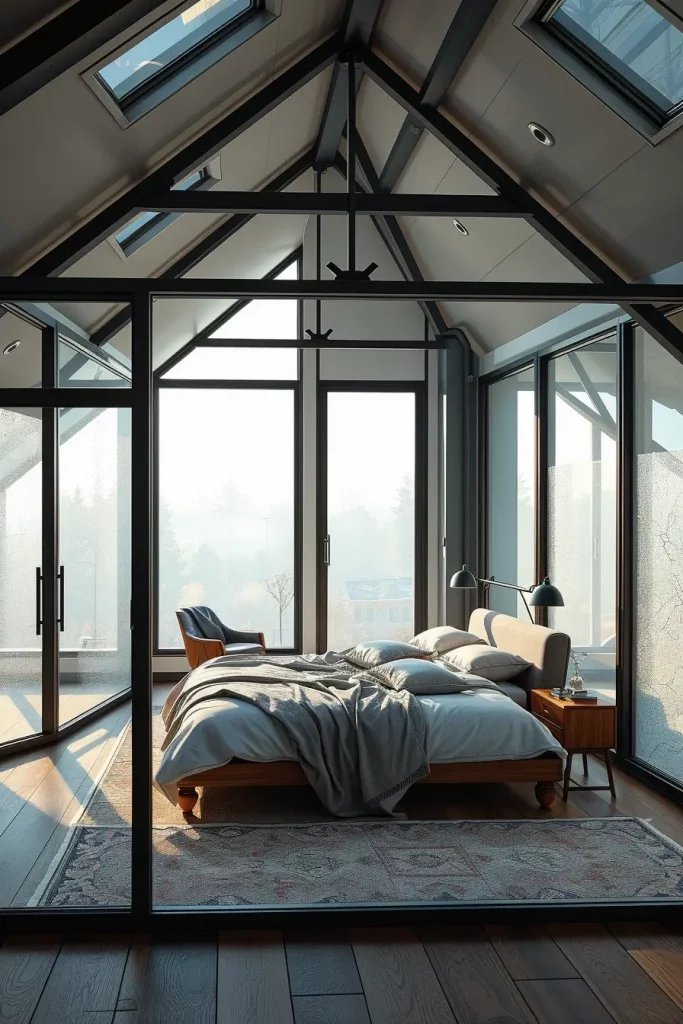 Glass Partition in Attic Bedroom