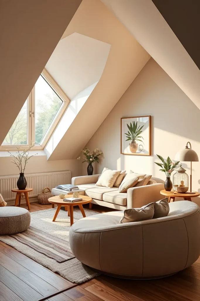 Curved Seating in Attic Bedroom