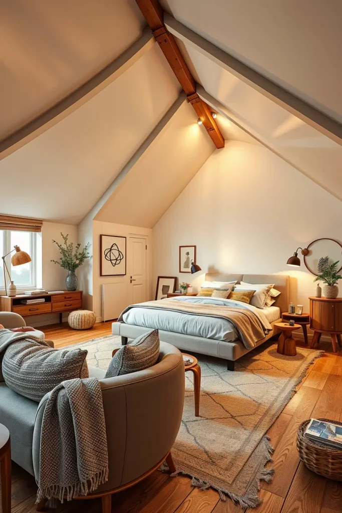 Designer Attic Bedroom with Curved Bed