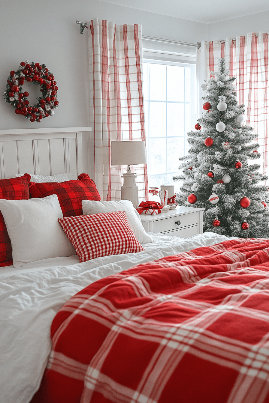 Classic Red and White Christmas Bedroom